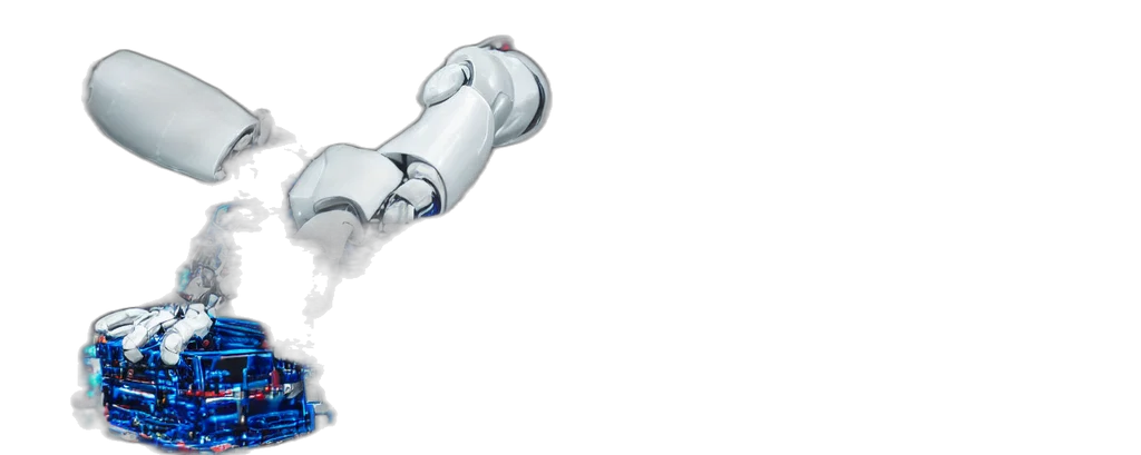 robot, weapon, 3d render, close, robotic, arm, dressed, fancy transparent PNG cut-out