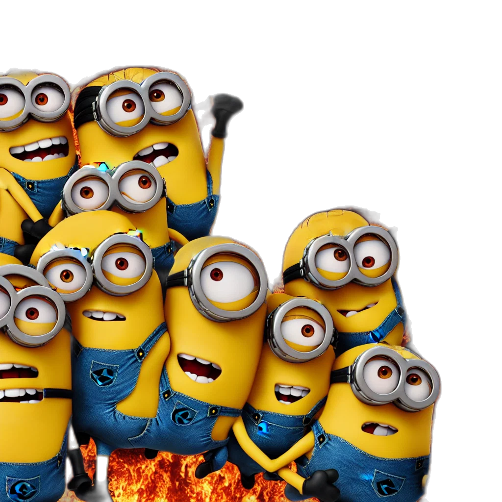 3d render, fire, terrified, minions transparent PNG cut-out