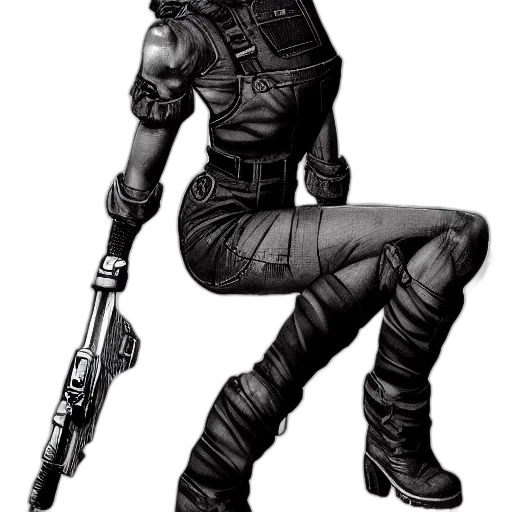 weapon, staff, jacket, robot, comic book art, concept art, cyberpunk, fantasy art transparent PNG cut-out