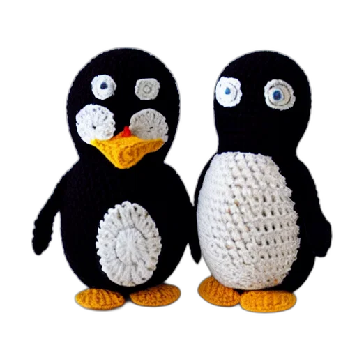 3d render, crocheted, penguin, doll transparent PNG cut-out