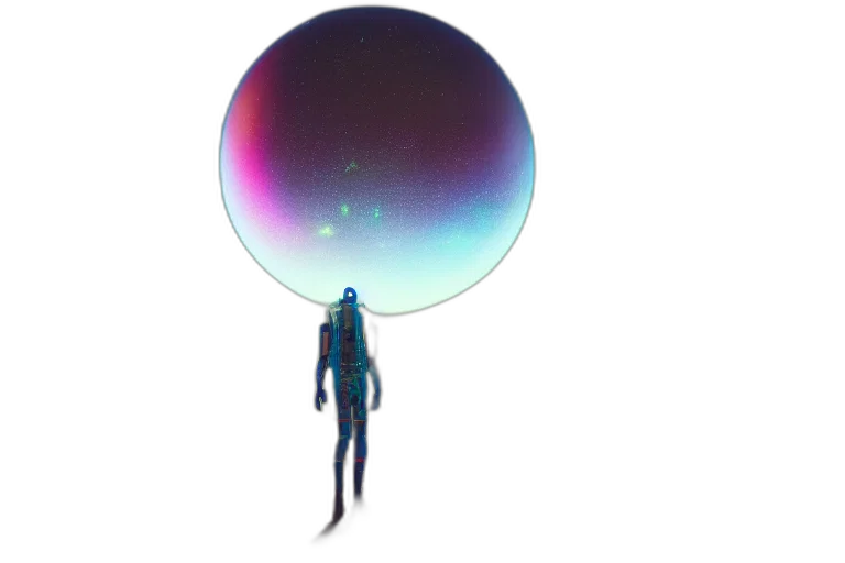 umbrella, staff, robot, creature, concept art, vaporwave, cyberpunk, 3d render transparent PNG cut-out