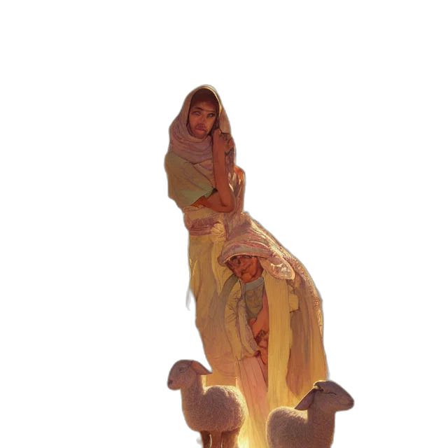 dress, creature, staff, crown transparent PNG cut-out