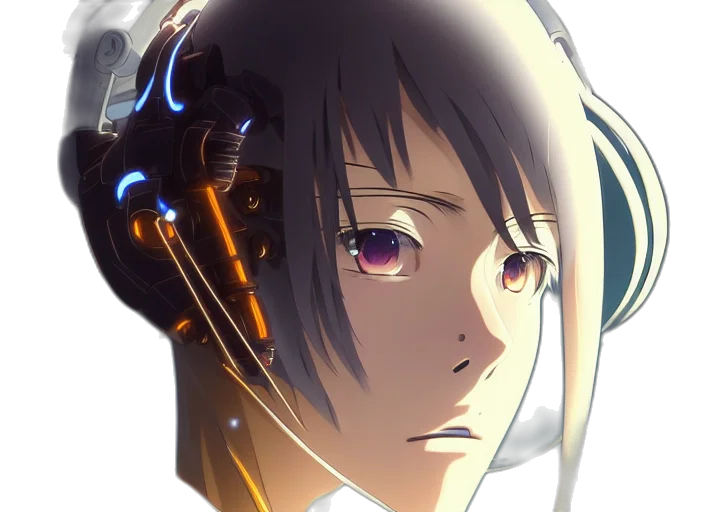 robot, face, mask, weapon, cyberpunk, anime, concept art, 3d render transparent PNG cut-out