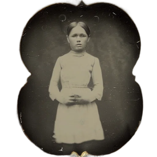 face, dress, staff, mask, photorealistic, tintype, photo, girl transparent PNG cut-out