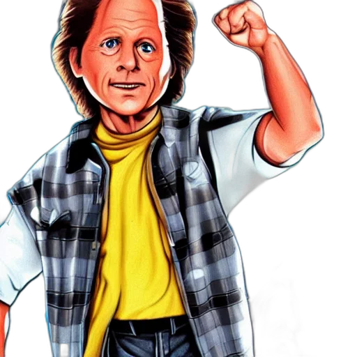 comic book art, cartoon, photorealistic, concept art, marty, back, future transparent PNG cut-out