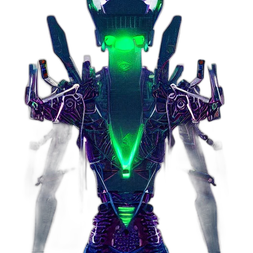robot, weapon, creature, staff, 3d render, cyberpunk, concept art, vaporwave transparent PNG cut-out
