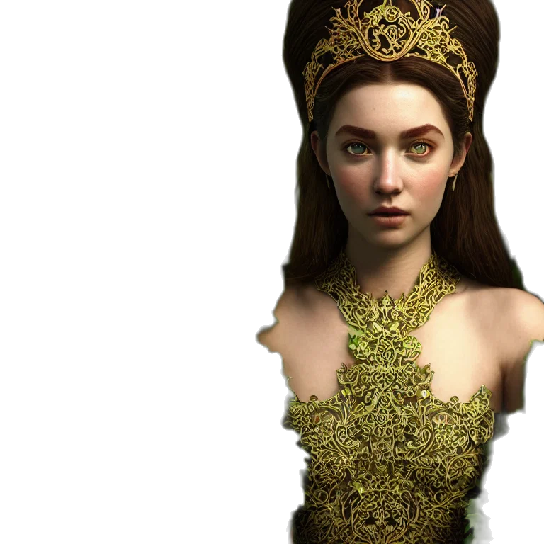 crown, jewelry, dress, fantasy art, 3d render, photorealistic, concept art, golden transparent PNG cut-out