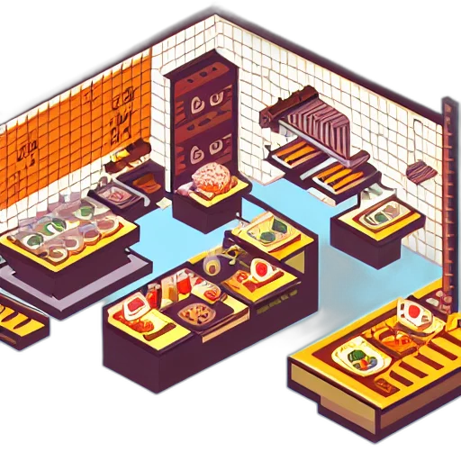 food, furniture, pixel art, concept art, 3d render, golden, monochrome, colorful transparent PNG cut-out