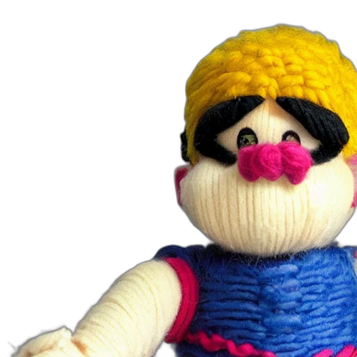face, 3d render, doll, wario, made, out, yarn transparent PNG cut-out