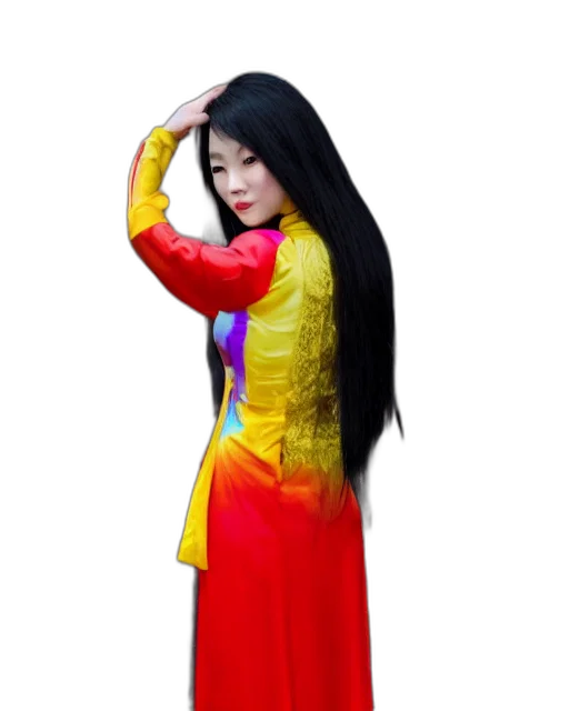 dress, hair, jacket, staff transparent PNG cut-out