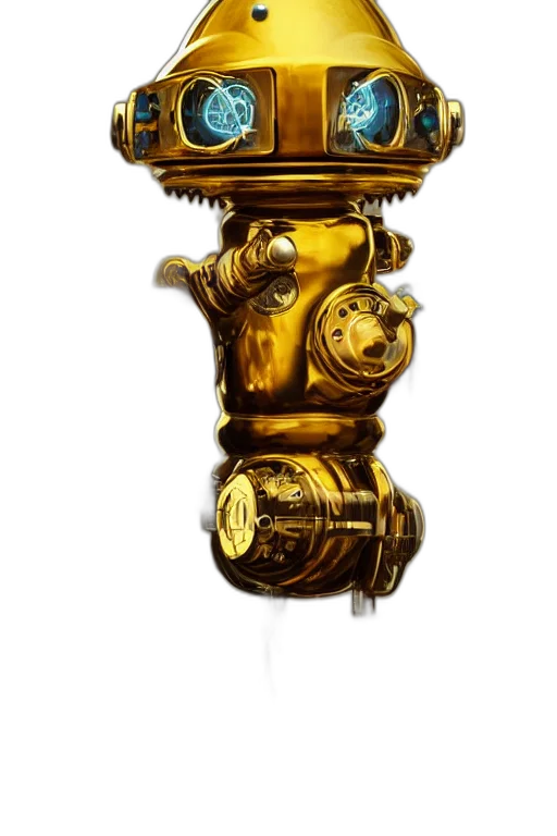 crown, staff, weapon, robot, concept art, fantasy art, 3d render, photorealistic transparent PNG cut-out