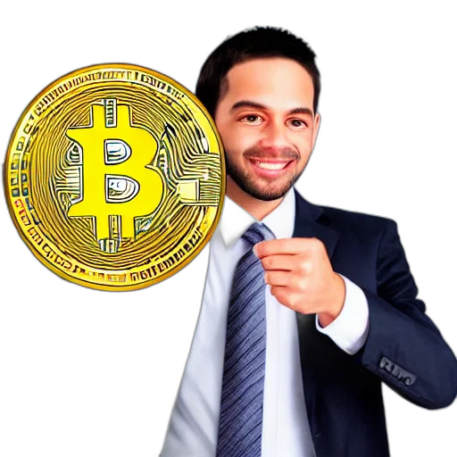cartoon, pixel art, businessman, holding, happy, bitcoin transparent PNG cut-out