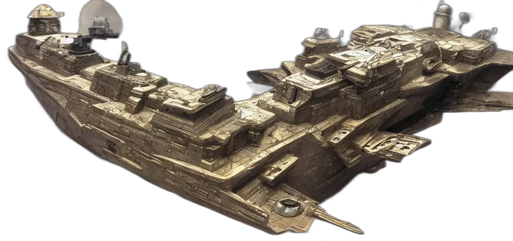 weapon, 3d render, concept art, massive, egyptian, battle, ship, evolved transparent PNG cut-out