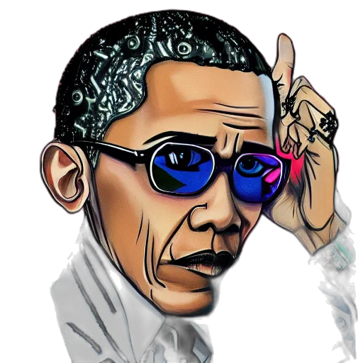 cartoon, comic book art, photorealistic, vaporwave, obama, fashionable, soundcloud, rapper transparent PNG cut-out