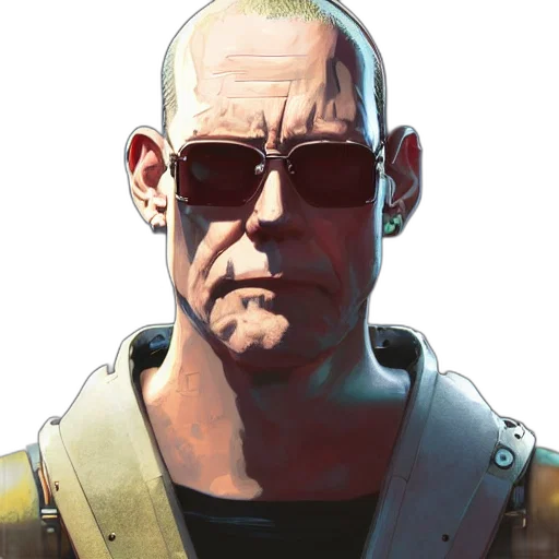 face, robot, jacket, weapon, comic book art, concept art, cyberpunk, pixel art transparent PNG cut-out