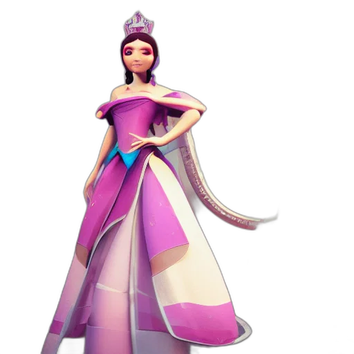 dress, crown, staff, 3d render, concept art, fantasy art, cartoon, princess transparent PNG cut-out