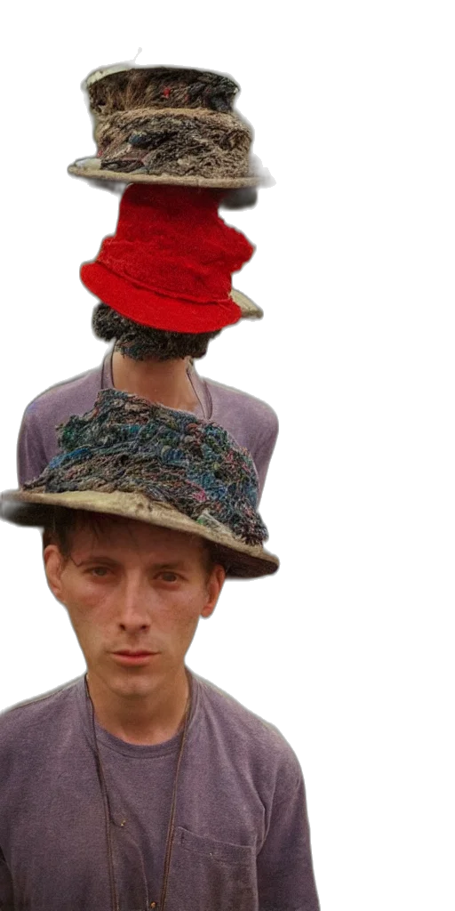 hat, staff, face, crown, photorealistic, 3d render, forest, red transparent PNG cut-out