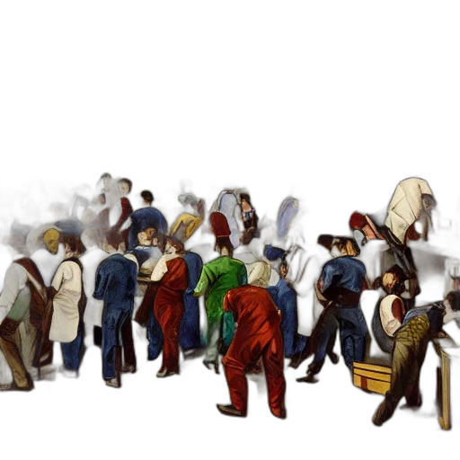 staff, concept art, city street, snow, fog, chemists, fighting transparent PNG cut-out