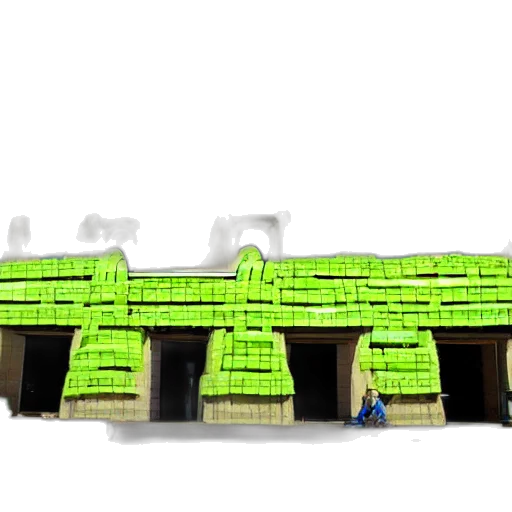 building, furniture, 3d render, concept art, green, bank, made, bananas transparent PNG cut-out