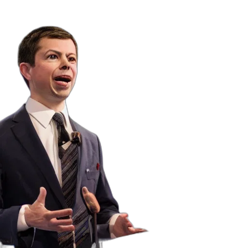 face, staff, jacket, photorealistic, 3d render, concept art, pete, buttigieg transparent PNG cut-out
