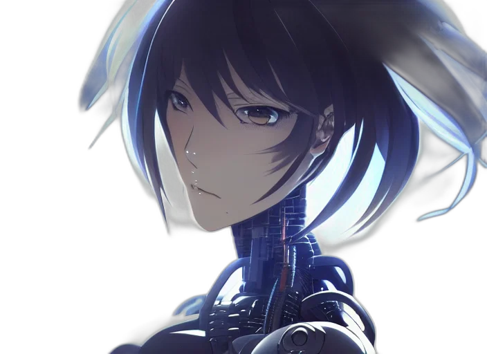 robot, weapon, crown, face, anime, concept art, cyberpunk, fantasy art transparent PNG cut-out