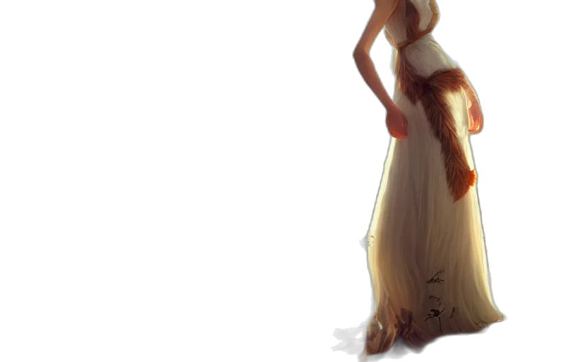 dress, hair, crown, staff transparent PNG cut-out