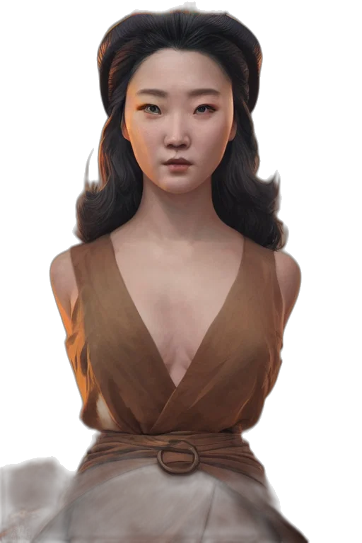 dress, face, staff, jewelry transparent PNG cut-out