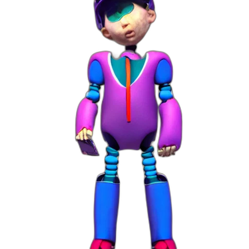 robot, staff, jacket, creature, 3d render, concept art, vaporwave, cartoon transparent PNG cut-out
