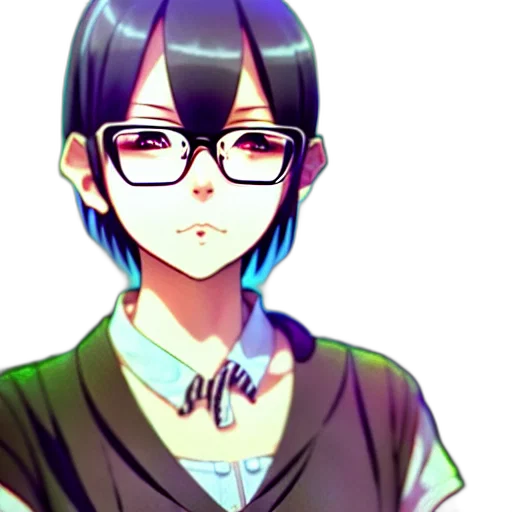 staff, face, anime, cartoon, pixel art, concept art, neon lights, blue transparent PNG cut-out