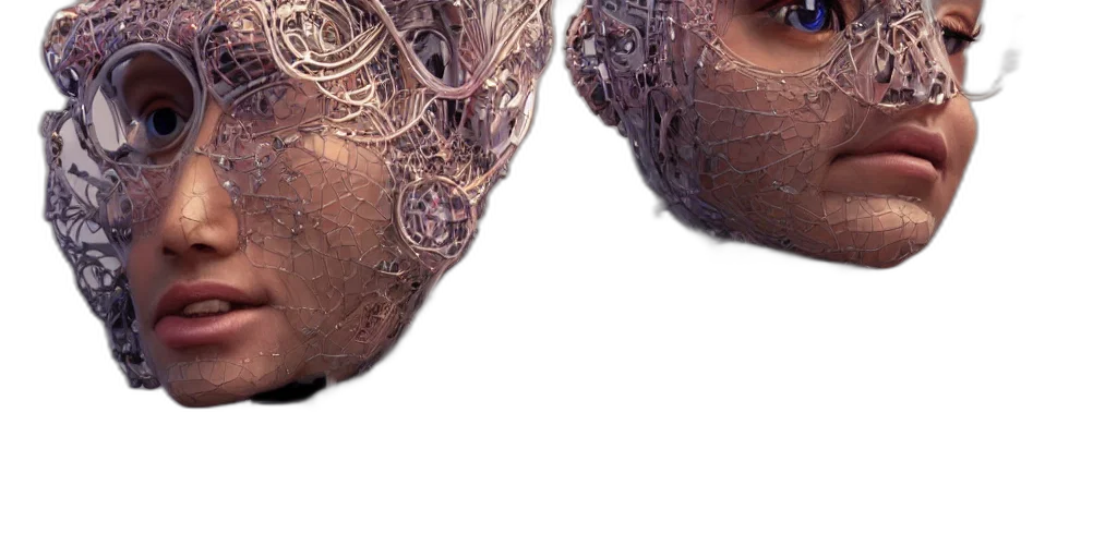 mask, face, hair, crown, 3d render, photorealistic, concept art, cyberpunk transparent PNG cut-out