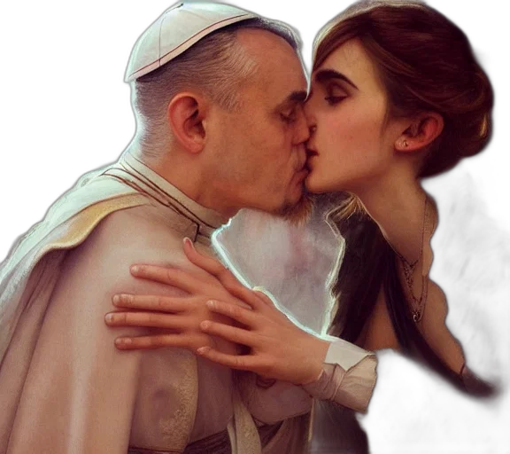 photorealistic, photography, pope, kissing transparent PNG cut-out
