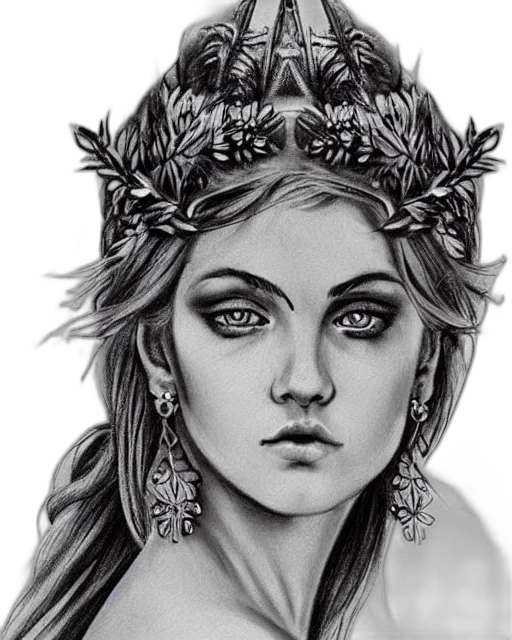 crown, face, jewelry, fantasy art, pencil sketch, photorealistic, concept art, realism transparent PNG cut-out