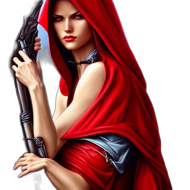weapon, dress, fantasy art, comic book art, concept art, pixel art, red, beautiful transparent PNG cut-out