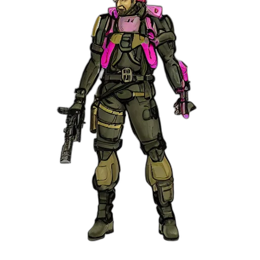 weapon, jacket, concept art, cyberpunk, pixel art, comic book art, neon, colorful transparent PNG cut-out