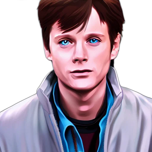 jacket, face, photorealistic, comic book art, cartoon, pixel art, blue, marty transparent PNG cut-out