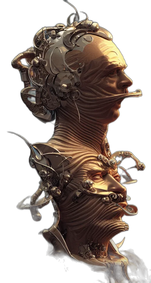 robot, crown, jewelry, face, concept art, cyberpunk, 3d render, photorealistic transparent PNG cut-out