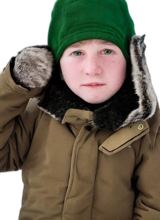 jacket, hat, face, animal, photorealistic, 3d render, oil painting, snow transparent PNG cut-out