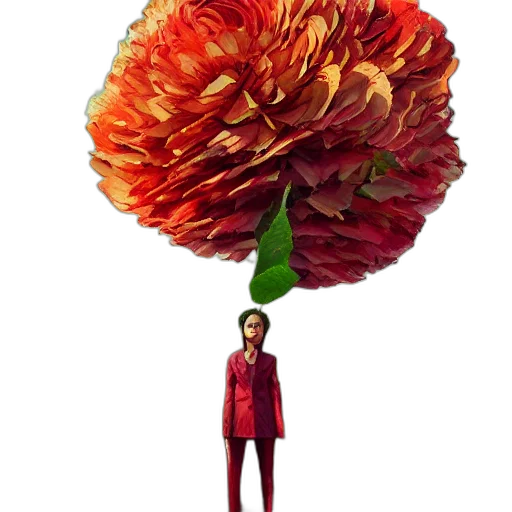 flower, jacket, umbrella, crown, concept art, photorealistic, 3d render, pixel art transparent PNG cut-out
