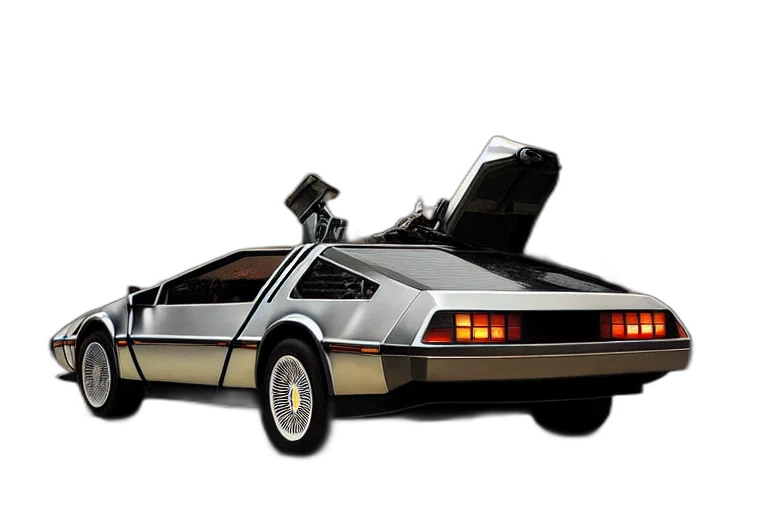car, concept art, 3d render, photograph, delorean, sleek, spoiler, driving transparent PNG cut-out