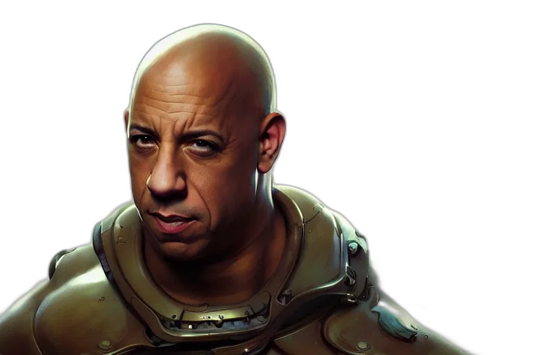 face, concept art, comic book art, photorealistic, fantasy art, vin, diesel, becoming transparent PNG cut-out