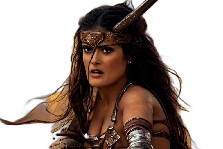 epic, photo, salma, hayek, beautiful, barbarian, warrior, princess transparent PNG cut-out