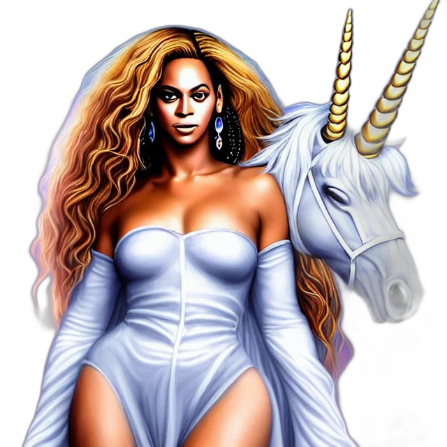 fantasy art, concept art, photorealistic, cartoon, beautiful, beyonce, unicorn, queen transparent PNG cut-out