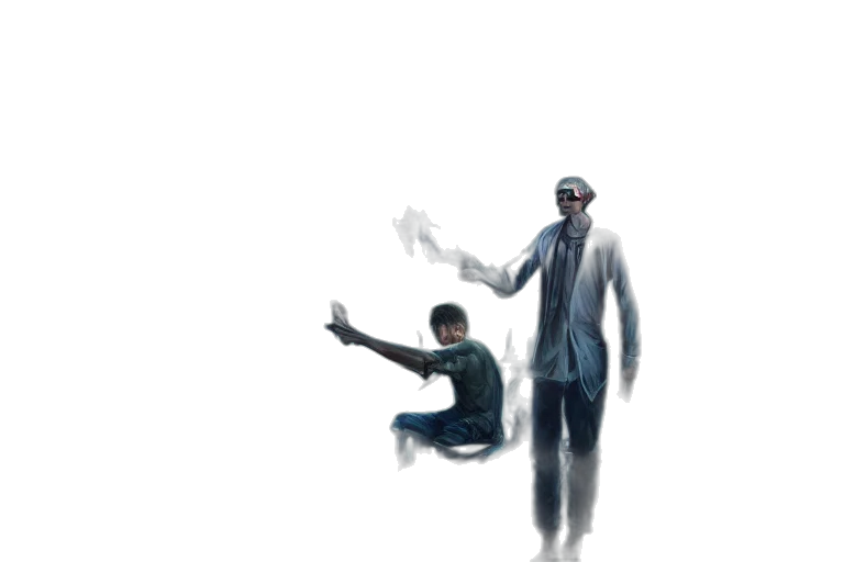 jacket, robot, staff, weapon, concept art, pixel art, cyberpunk, comic book art transparent PNG cut-out