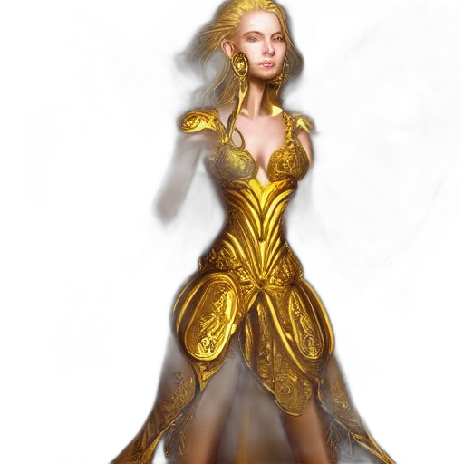 dress, fantasy art, concept art, 3d render, photorealistic, golden, earth tones, portrait transparent PNG cut-out