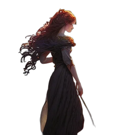dress, staff, hair, sword transparent PNG cut-out