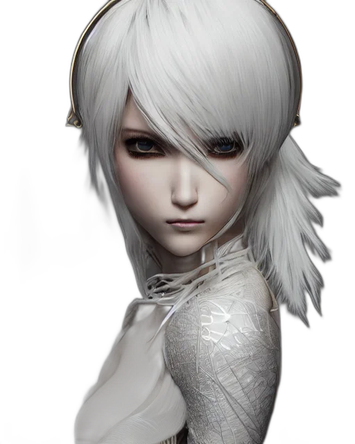 face, robot, hair, staff, fantasy art, concept art, photorealistic, 3d render transparent PNG cut-out