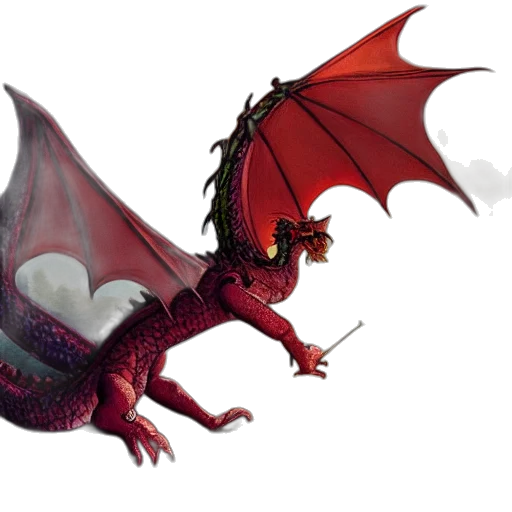 dragon, creature, staff, concept art, fantasy art, 3d render, pixel art, red transparent PNG cut-out