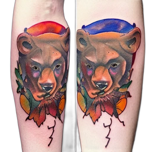 photorealistic, watercolor, tattoo, style, man, bear, head, color transparent PNG cut-out