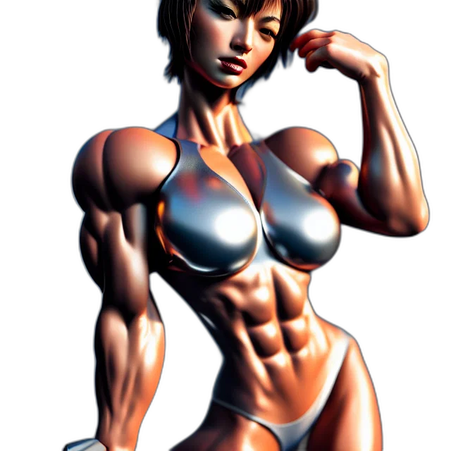 robot, comic book art, concept art, photorealistic, pixel art, muscle, girl, chrome transparent PNG cut-out