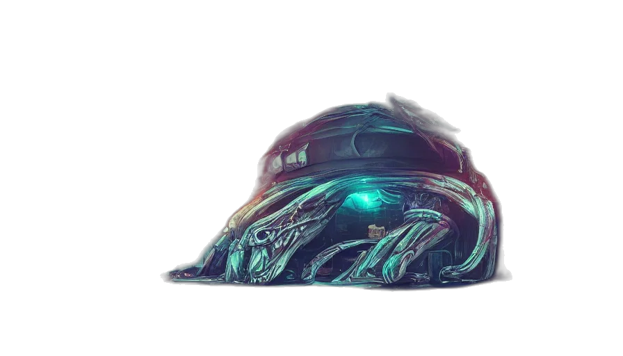 hat, mask, robot, creature, concept art, cyberpunk, fantasy art, 3d render transparent PNG cut-out